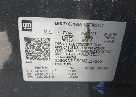 2022 GMC Acadia Denali from USA, damaged, VIN 1GKKNPLS0NZ117245